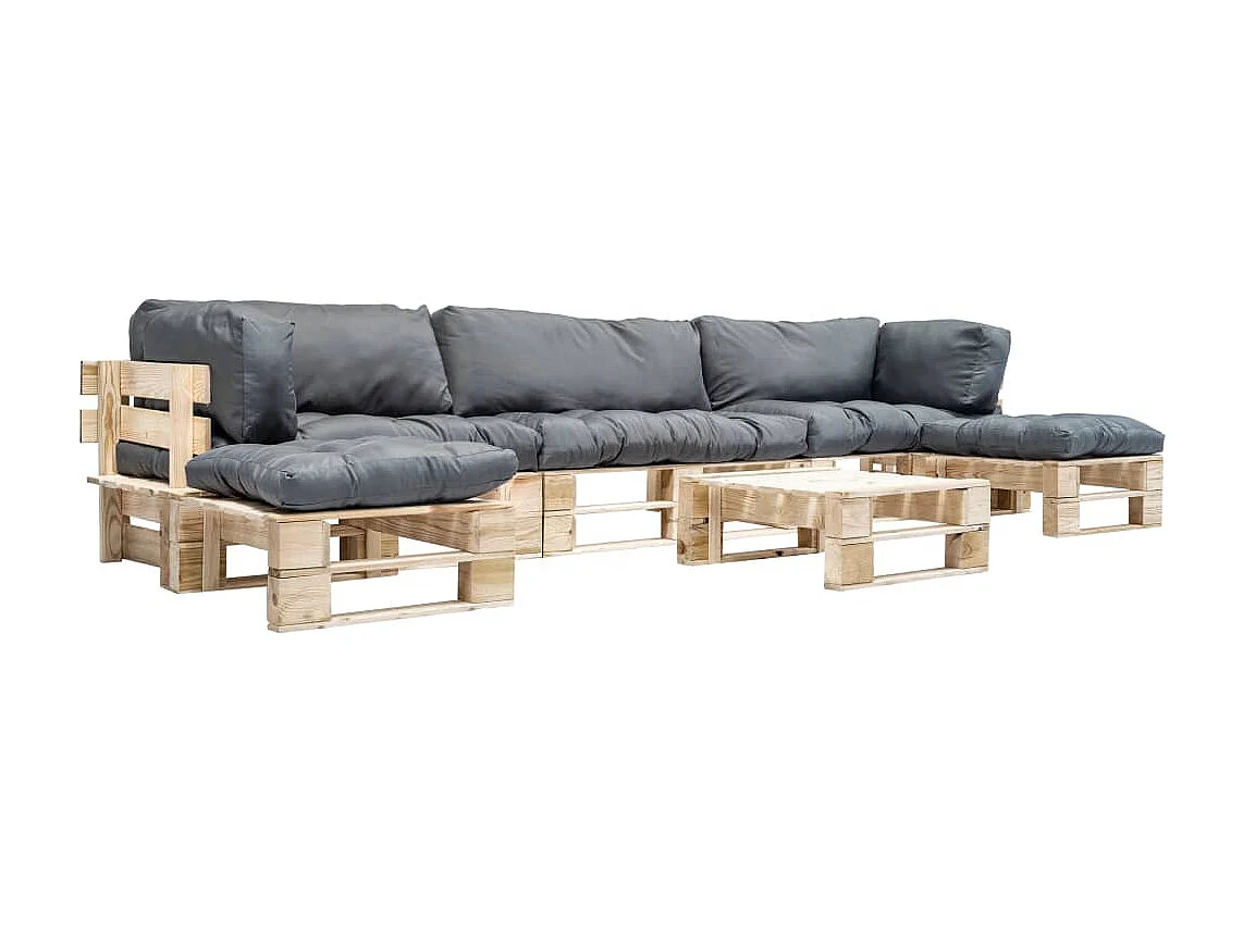 6-delige Loungeset pallet met grijze kussens hout