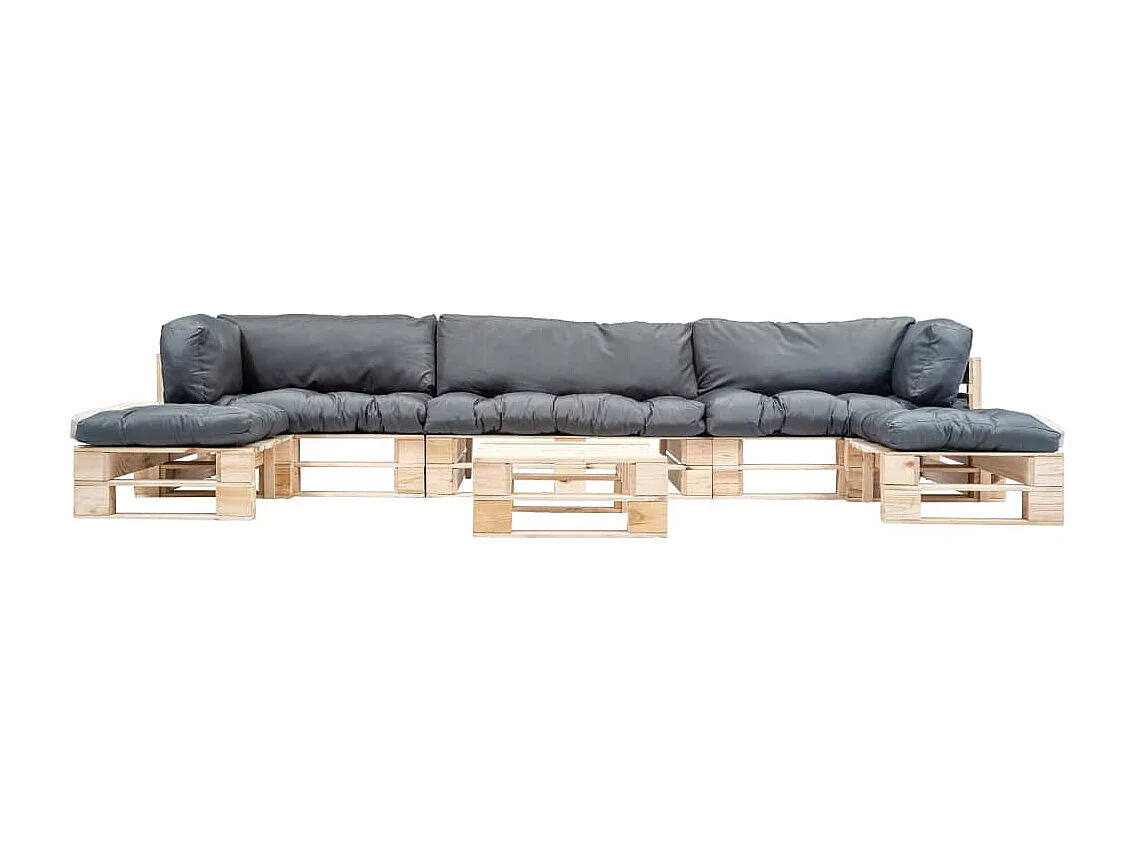 6-delige Loungeset pallet met grijze kussens hout