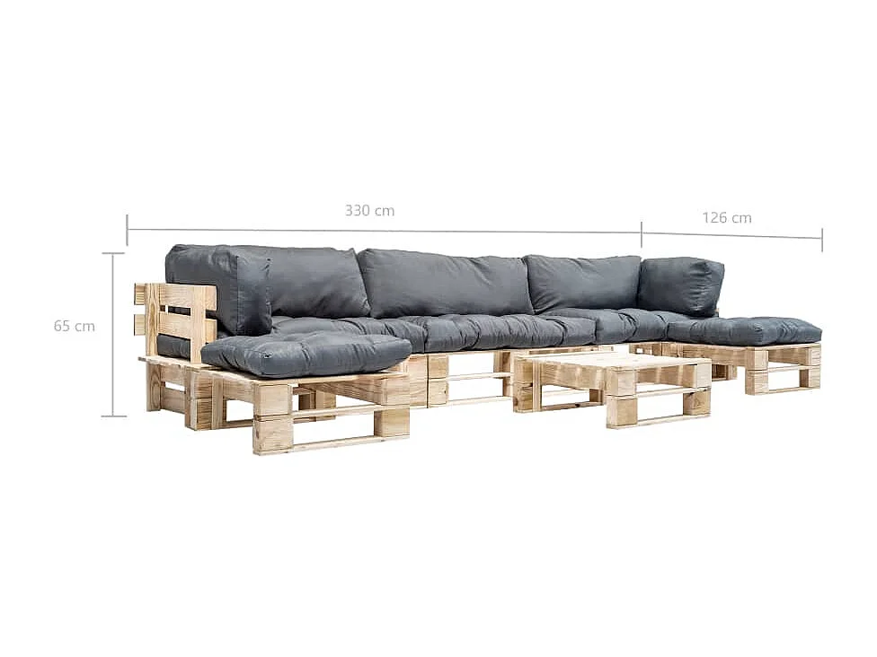 6-delige Loungeset pallet met grijze kussens hout