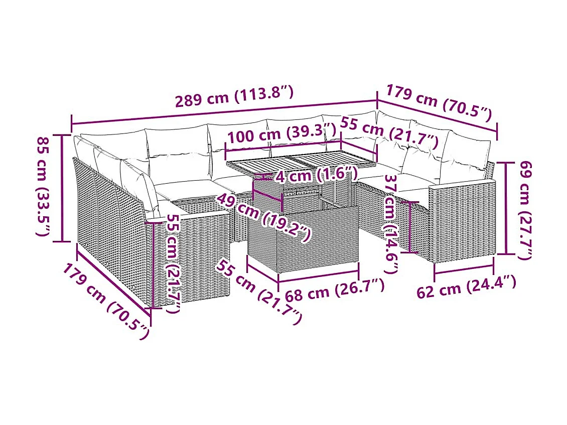 10-tlg. Garten-Sofagarnitur mit Kissen Beige Poly Rattan Akazie