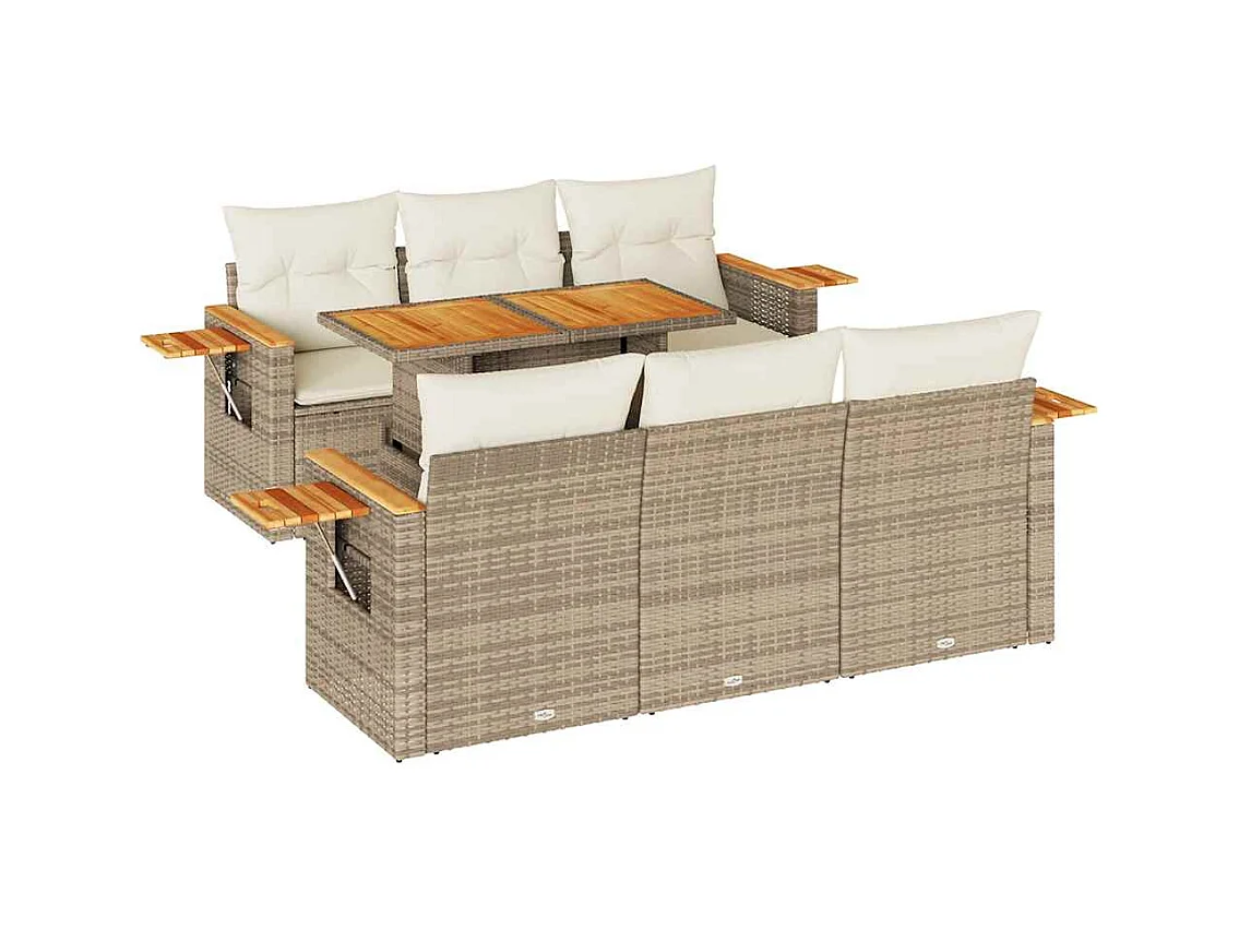 Salon de jardin avec coussins 7 pcs beige résine tressée acacia