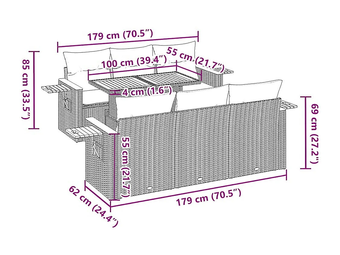 7-tlg. Garten-Sofagarnitur mit Kissen Beige Poly Rattan Akazie