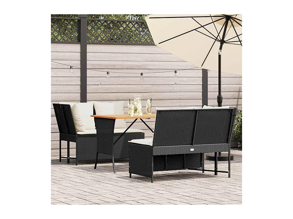 Salon de jardin 3 pcs avec coussins noir résine tressée