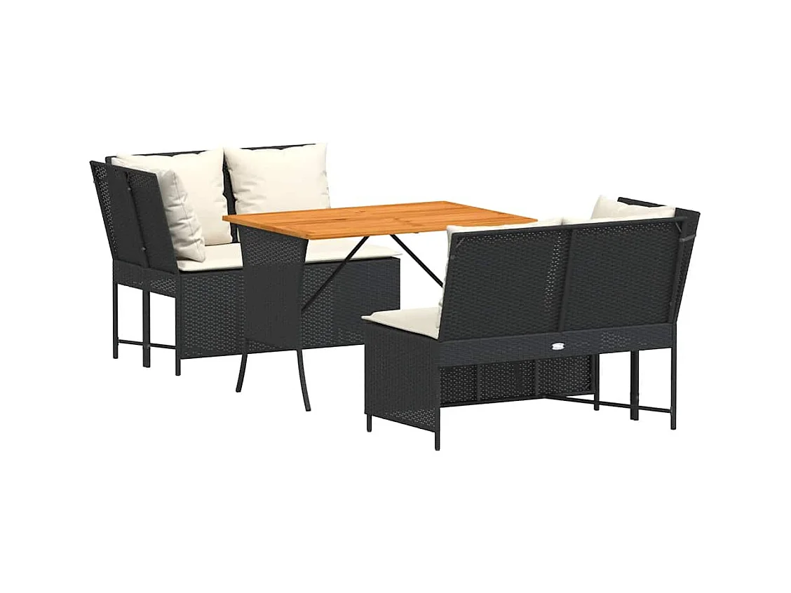 Salon de jardin 3 pcs avec coussins noir résine tressée