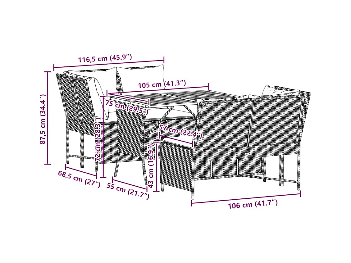 Salon de jardin 3 pcs avec coussins noir résine tressée
