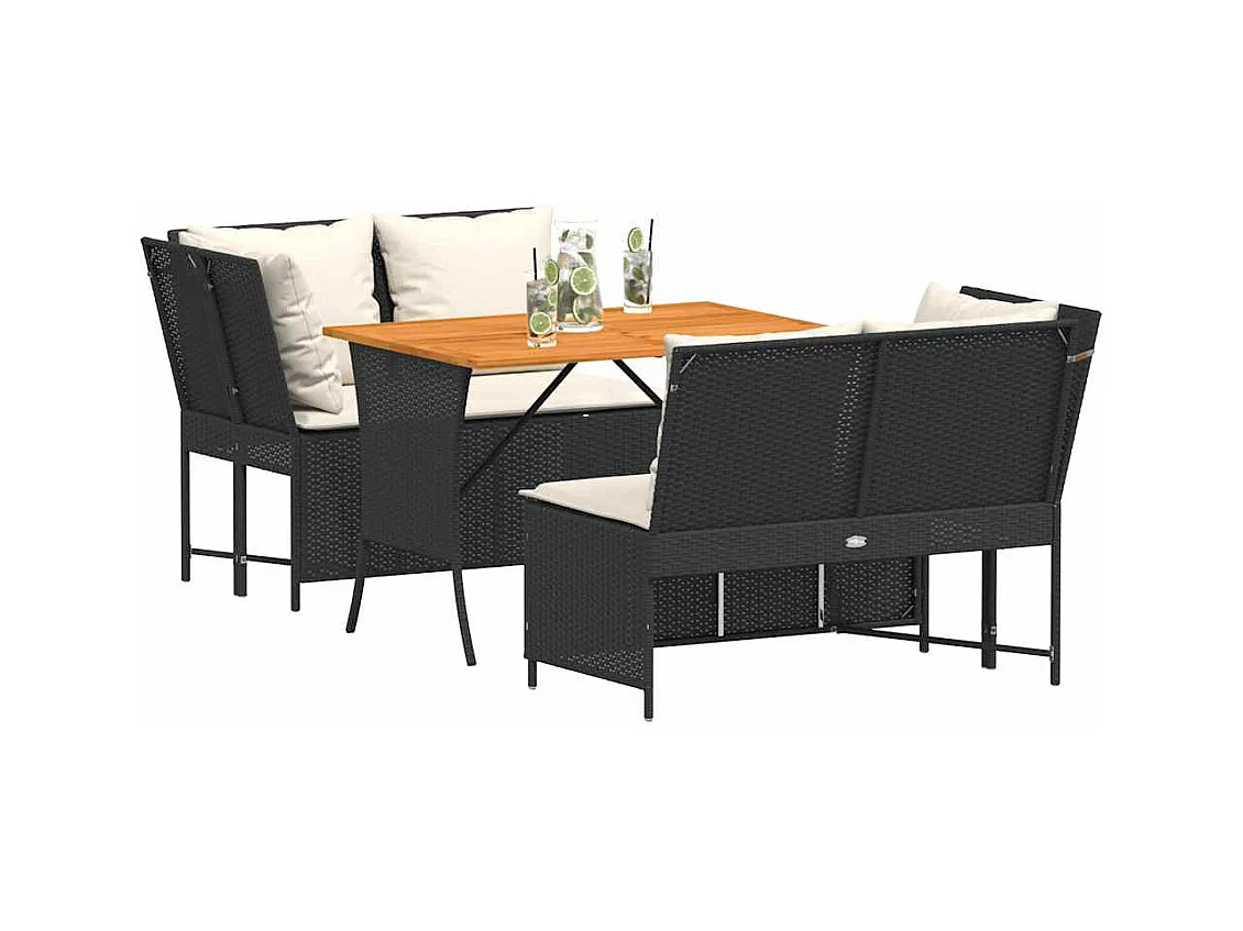 Salon de jardin 3 pcs avec coussins noir résine tressée