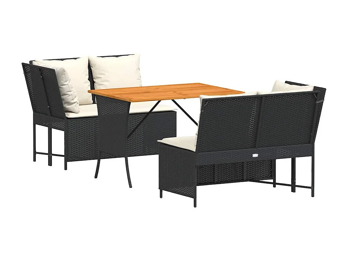 3-tlg. Garten-Sofagarnitur mit Kissen Schwarz Poly Rattan