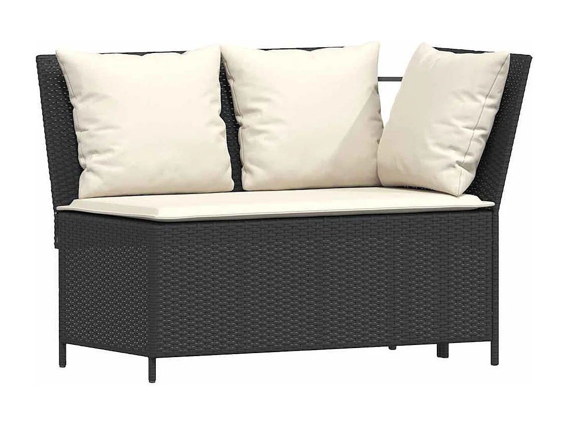 3-tlg. Garten-Sofagarnitur mit Kissen Schwarz Poly Rattan
