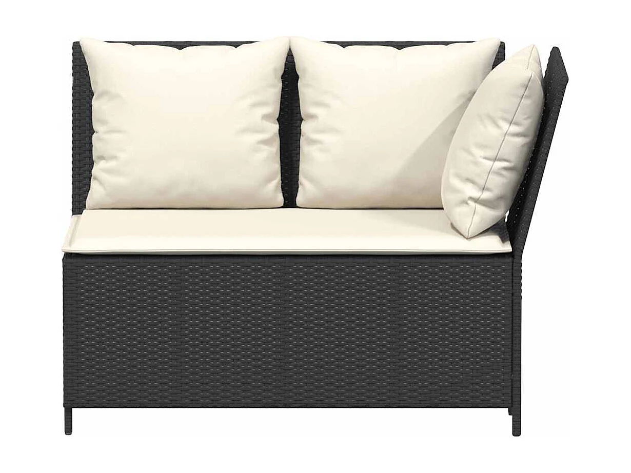 3-tlg. Garten-Sofagarnitur mit Kissen Schwarz Poly Rattan
