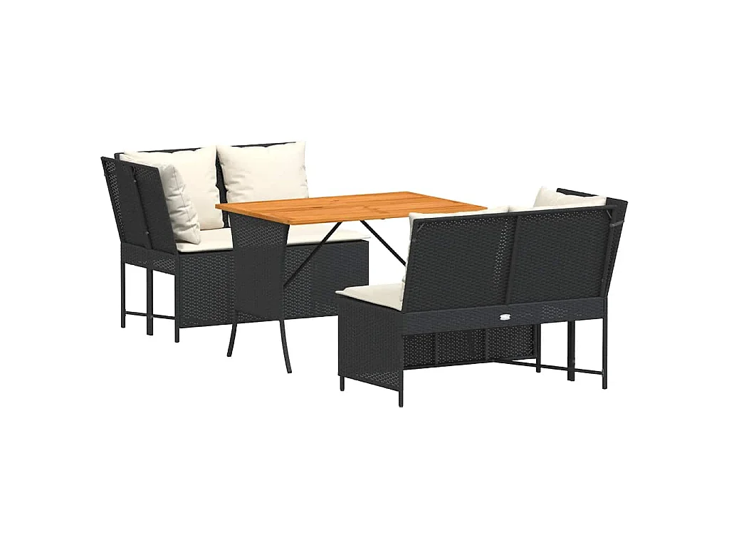 3-tlg. Garten-Sofagarnitur mit Kissen Schwarz Poly Rattan