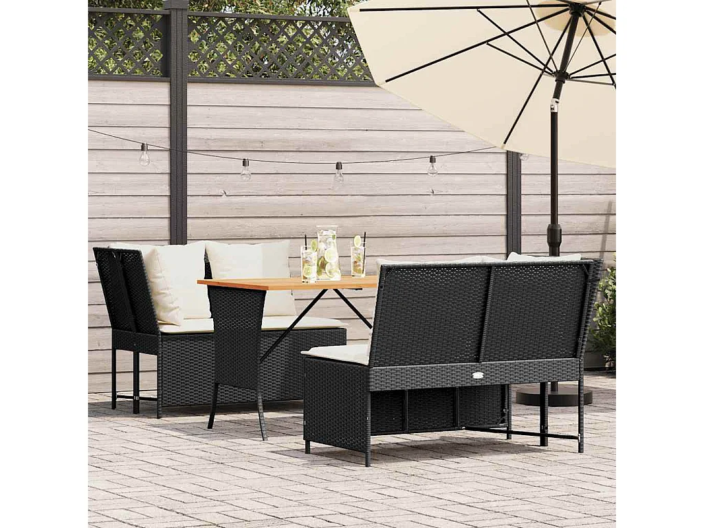 3-tlg. Garten-Sofagarnitur mit Kissen Schwarz Poly Rattan