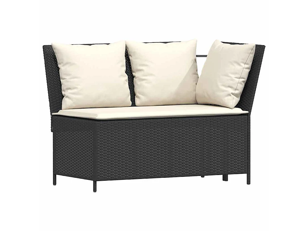 3-tlg. Garten-Sofagarnitur mit Kissen Schwarz Poly Rattan