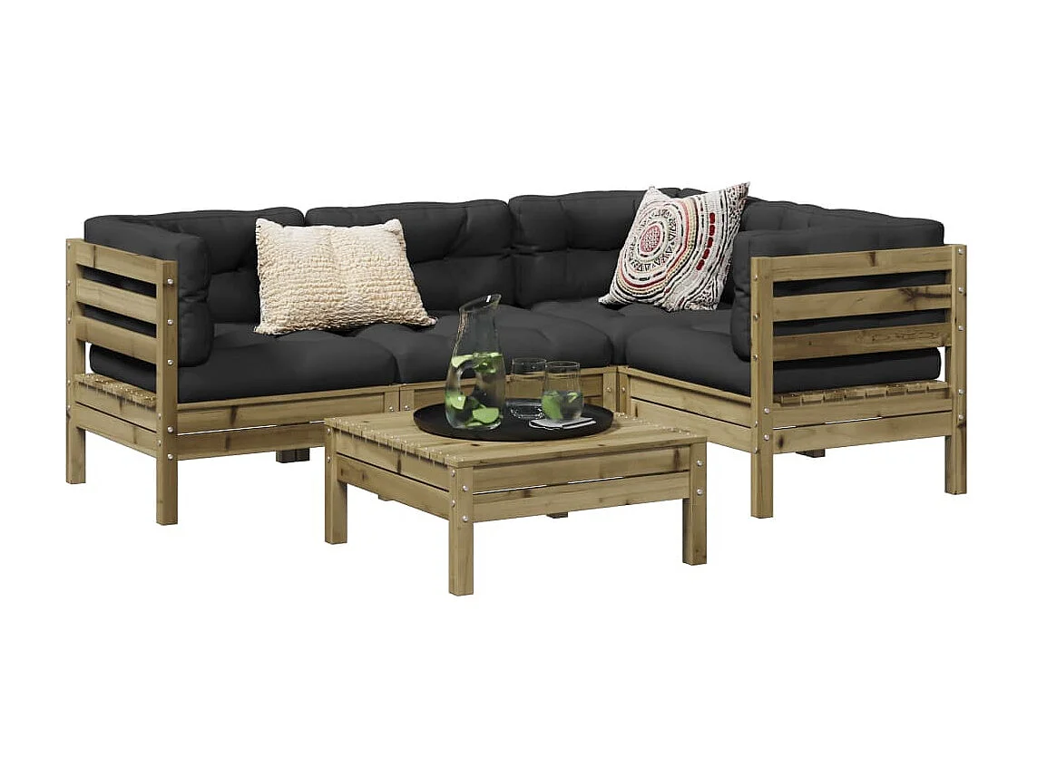 Salon de jardin 5 pcs avec coussins bois de pin imprégné
