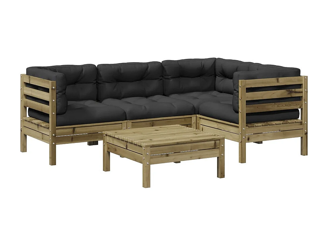 Salon de jardin 5 pcs avec coussins bois de pin imprégné
