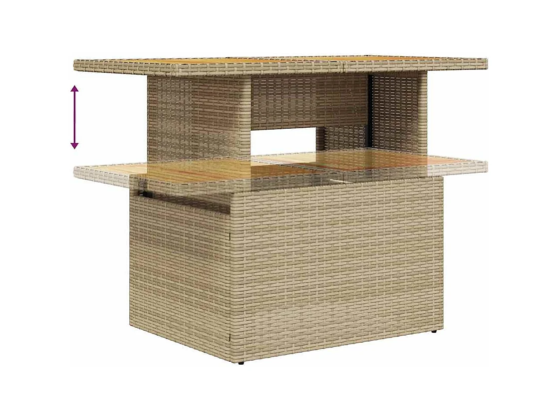 Salon de jardin avec coussins 9 pcs beige résine tressée acacia