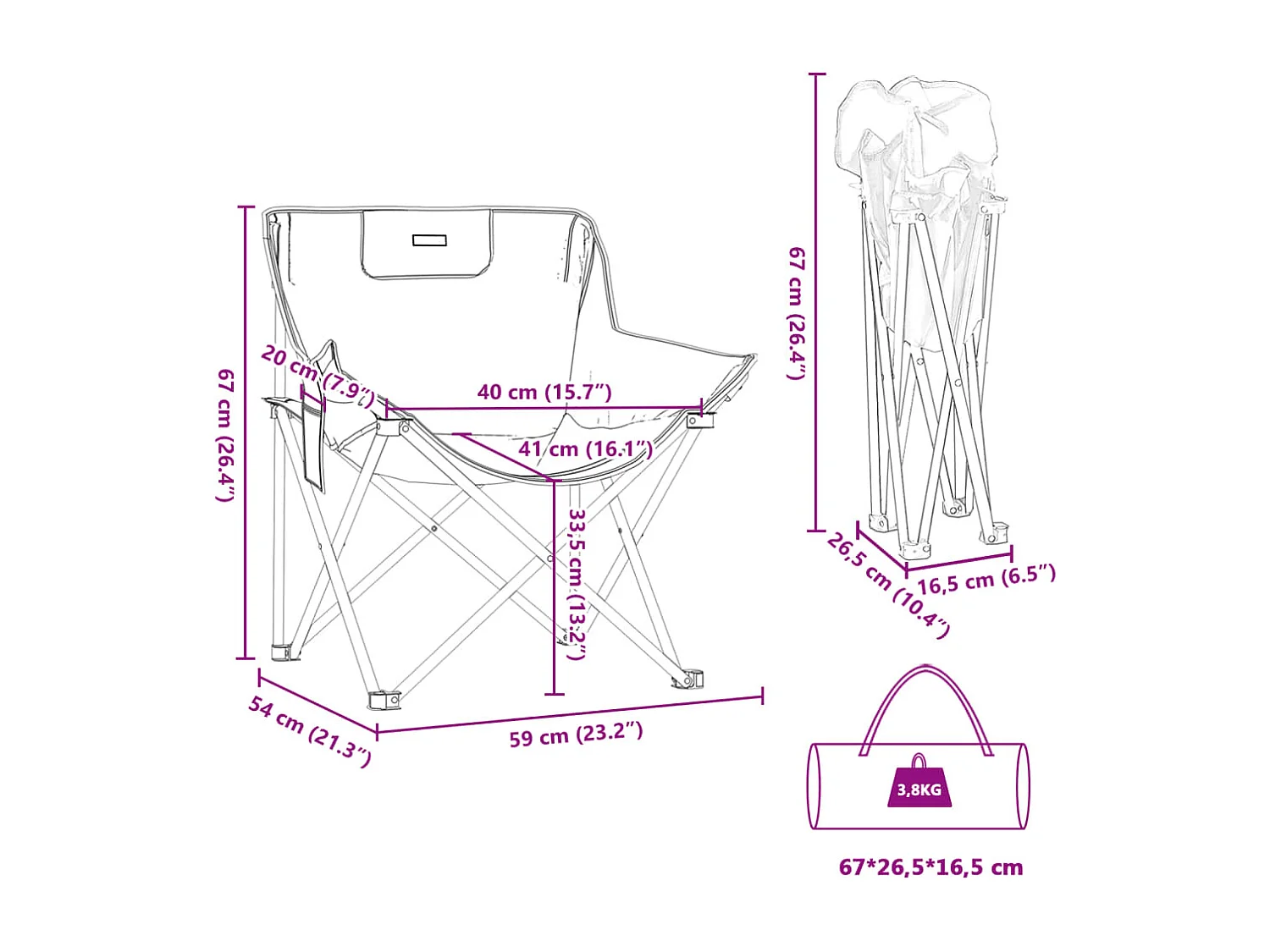 Chaise de camping avec poche pliable lot de 2 motif de feuille