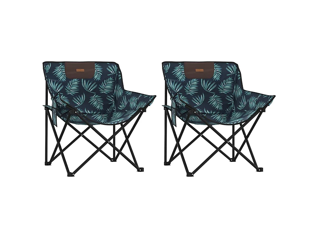 Campingstoelen 2 st met vakje inklapbaar bladprint