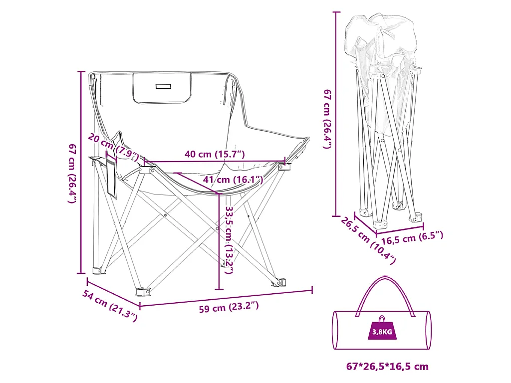 Campingstoelen 2 st met vakje inklapbaar bladprint