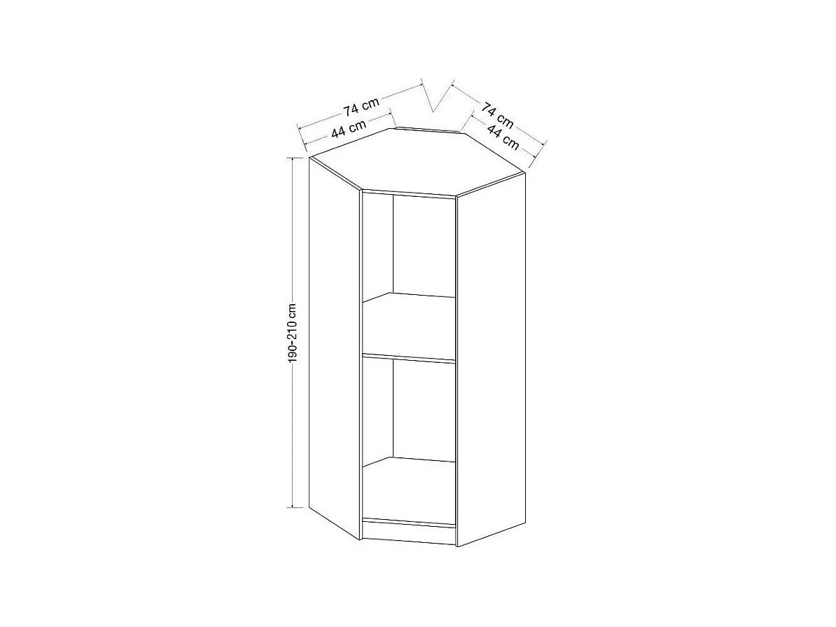 Armoire d'angle Noyer avec une porte en verre fumée 74 x 74 x 210 CM