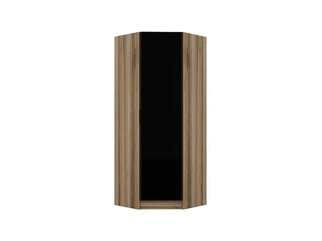 Armoire d'angle Noyer avec une porte en verre fumée 74 x 74 x 210 CM
