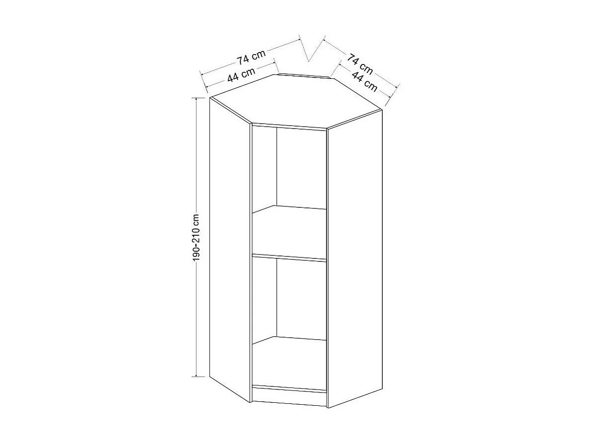 Armoire d'angle Noyer avec une porte en verre fumée 74 x 74 x 210 CM