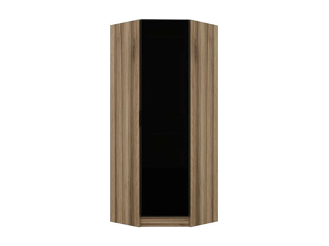 Armoire d'angle Noyer avec une porte en verre fumée 74 x 74 x 210 CM