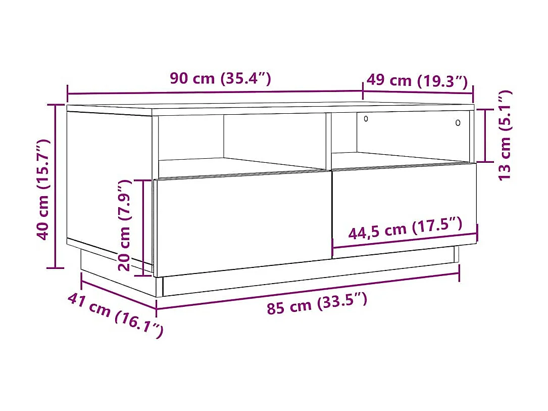 Table basse avec lumières LED chêne noir 90x49x40 cm