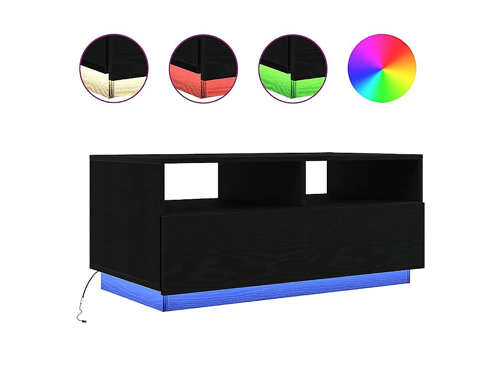 Mesa de centro com luzes LED, carvalho preto, 90x49x40 cm