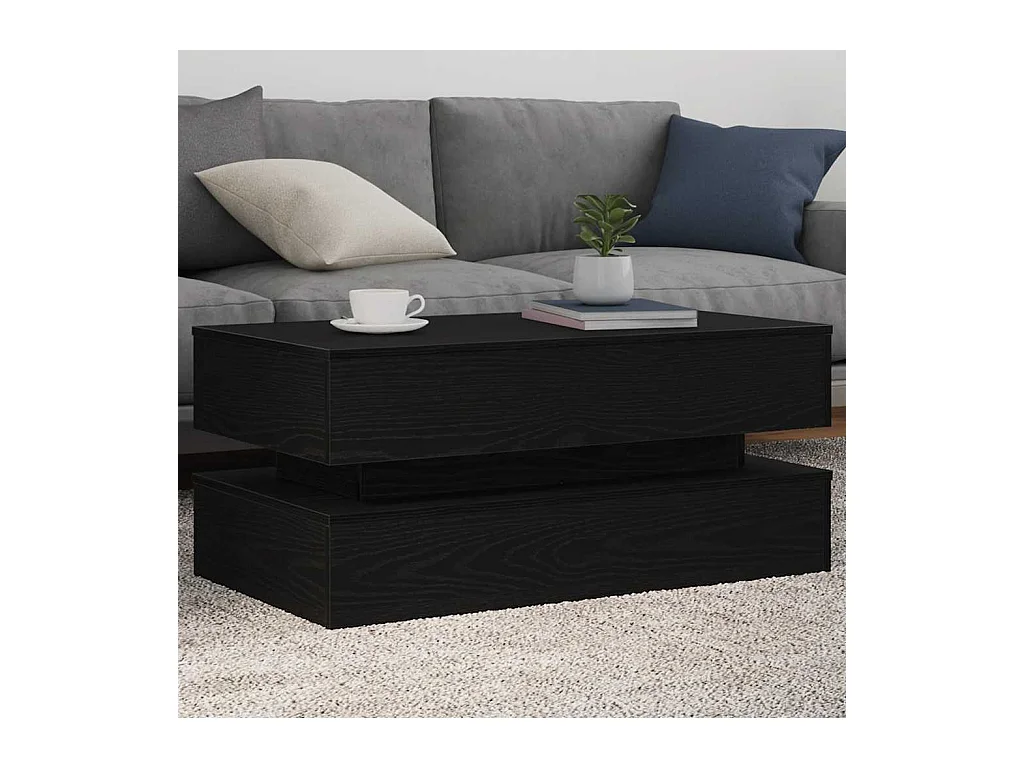 Mesa de centro con luces LED roble negro 90x50x40 cm