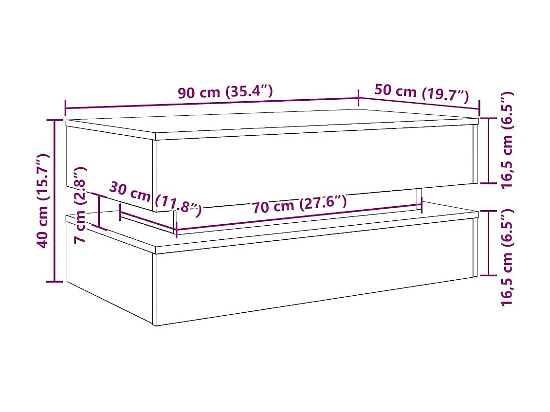 Mesa de centro con luces LED roble negro 90x50x40 cm