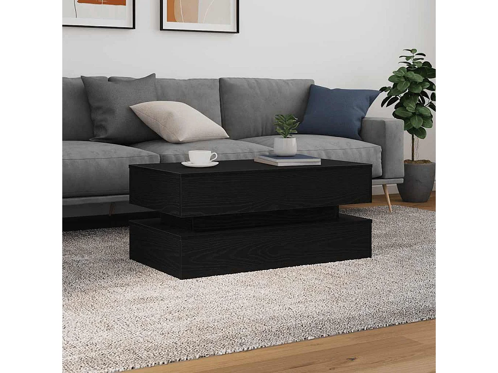 Mesa de centro con luces LED roble negro 90x50x40 cm