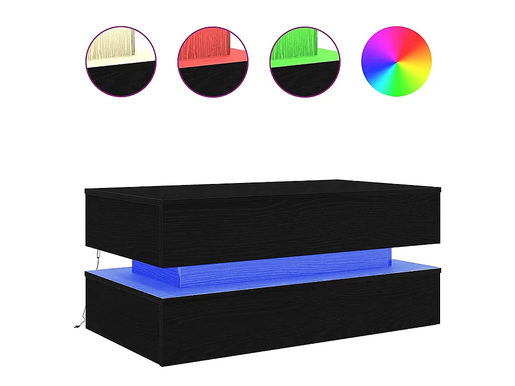Table basse avec lumières LED chêne noir 90x50x40 cm