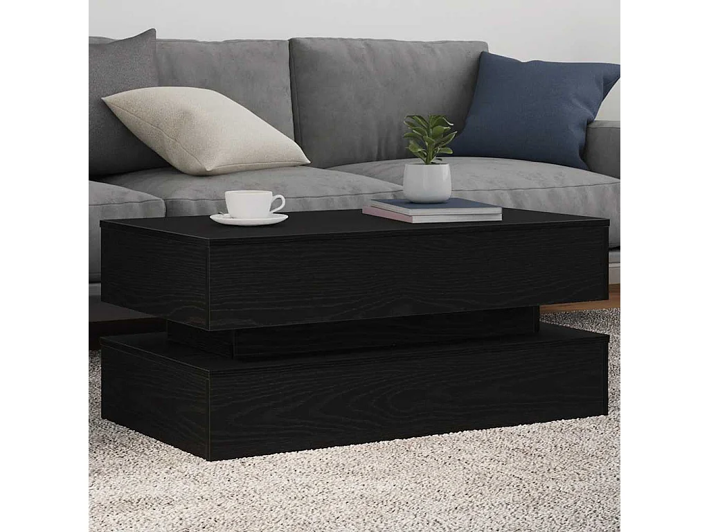 Table basse avec lumières LED chêne noir 90x50x40 cm