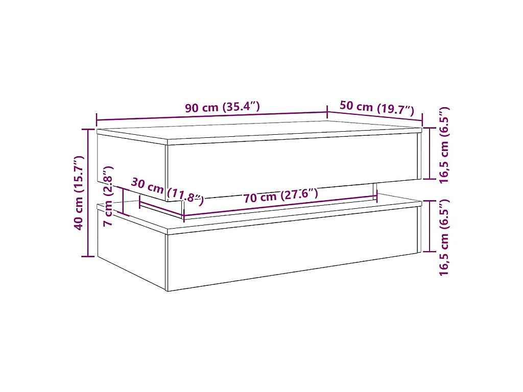 Table basse avec lumières LED chêne noir 90x50x40 cm