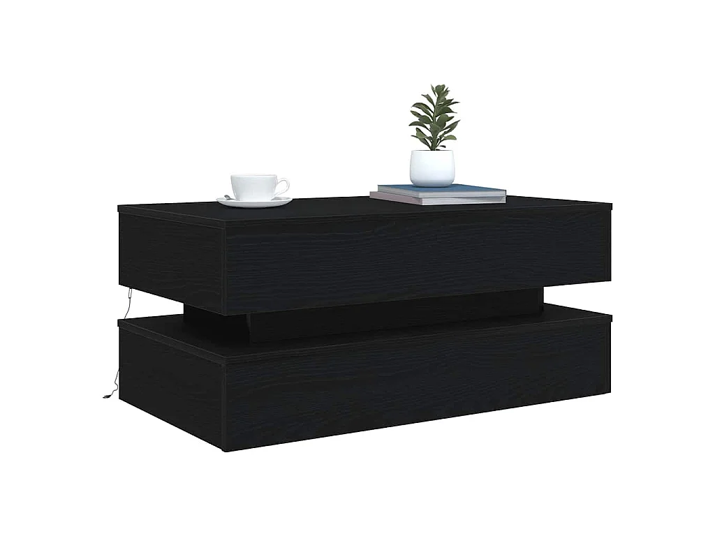 Table basse avec lumières LED chêne noir 90x50x40 cm