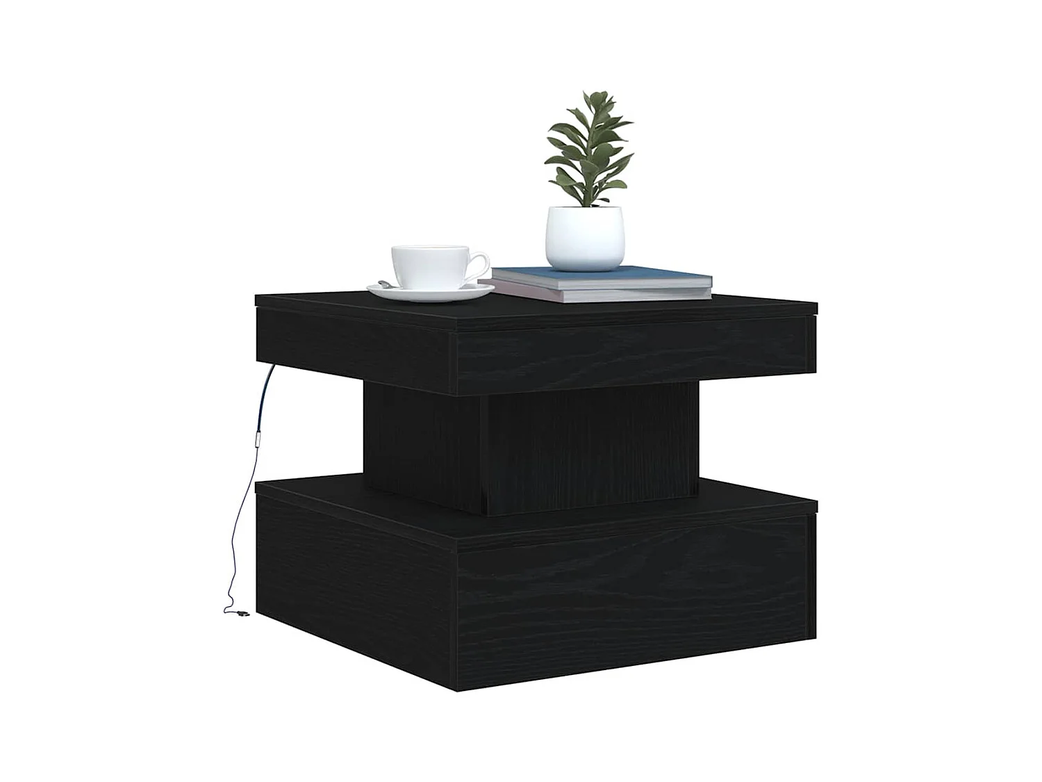 Salontafel met LED-verlichting 50x50x40 cm zwart eikenkleurig