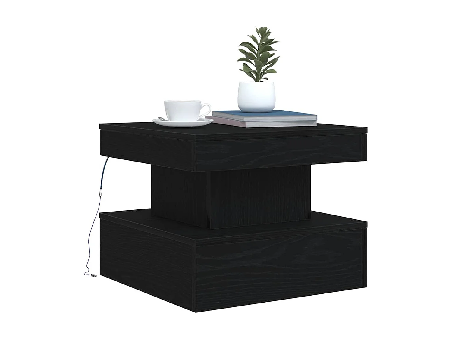 Salontafel met LED-verlichting 50x50x40 cm zwart eikenkleurig