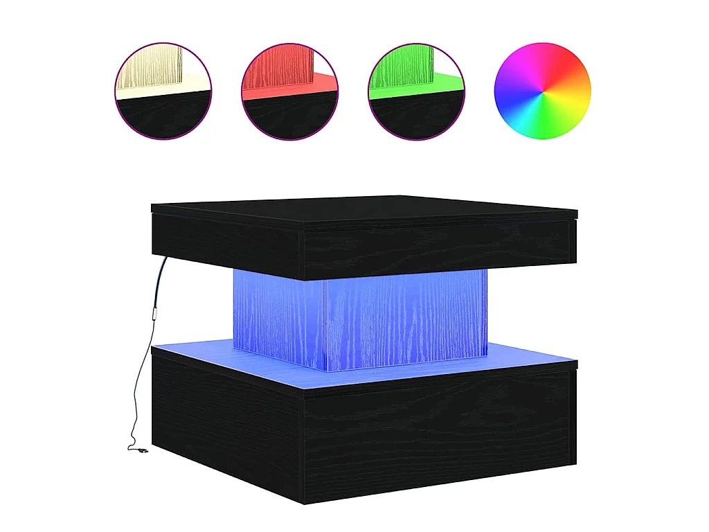 Couchtisch mit LED-Leuchten Schwarz Eichen-Optik 50x50x40 cm
