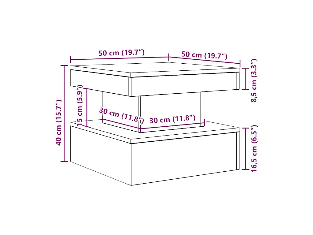 Couchtisch mit LED-Leuchten Schwarz Eichen-Optik 50x50x40 cm