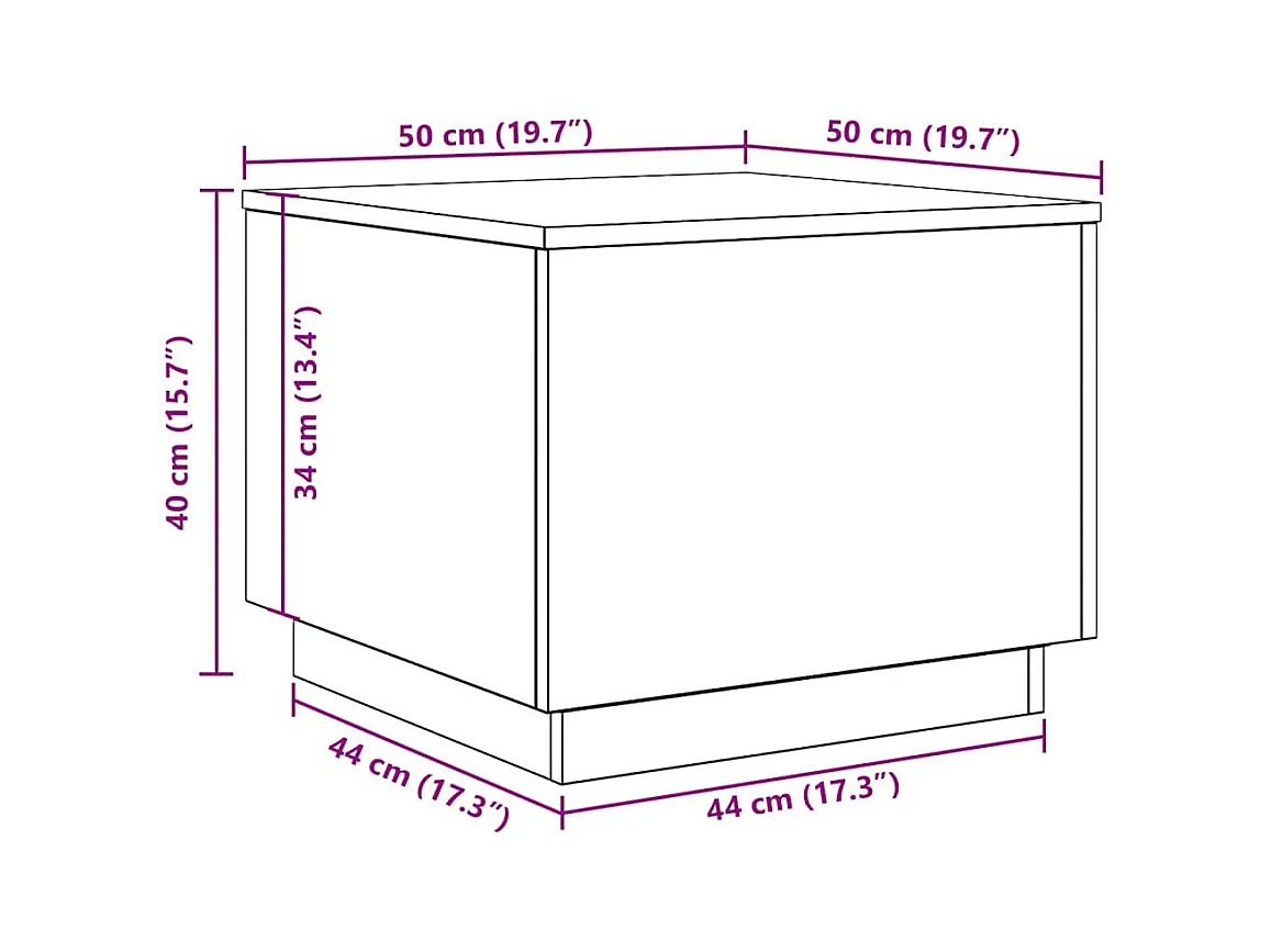 Salontafel met LED-verlichting 50x50x40 cm zwart eikenkleurig