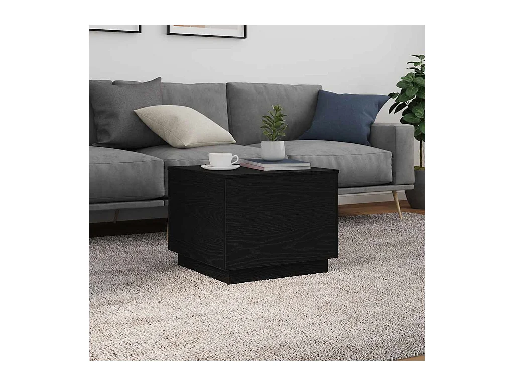 Salontafel met LED-verlichting 50x50x40 cm zwart eikenkleurig