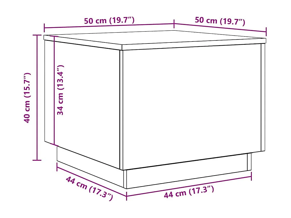 Tavolino da Salotto con Luci LED Rovere Nero 50x50x40 cm