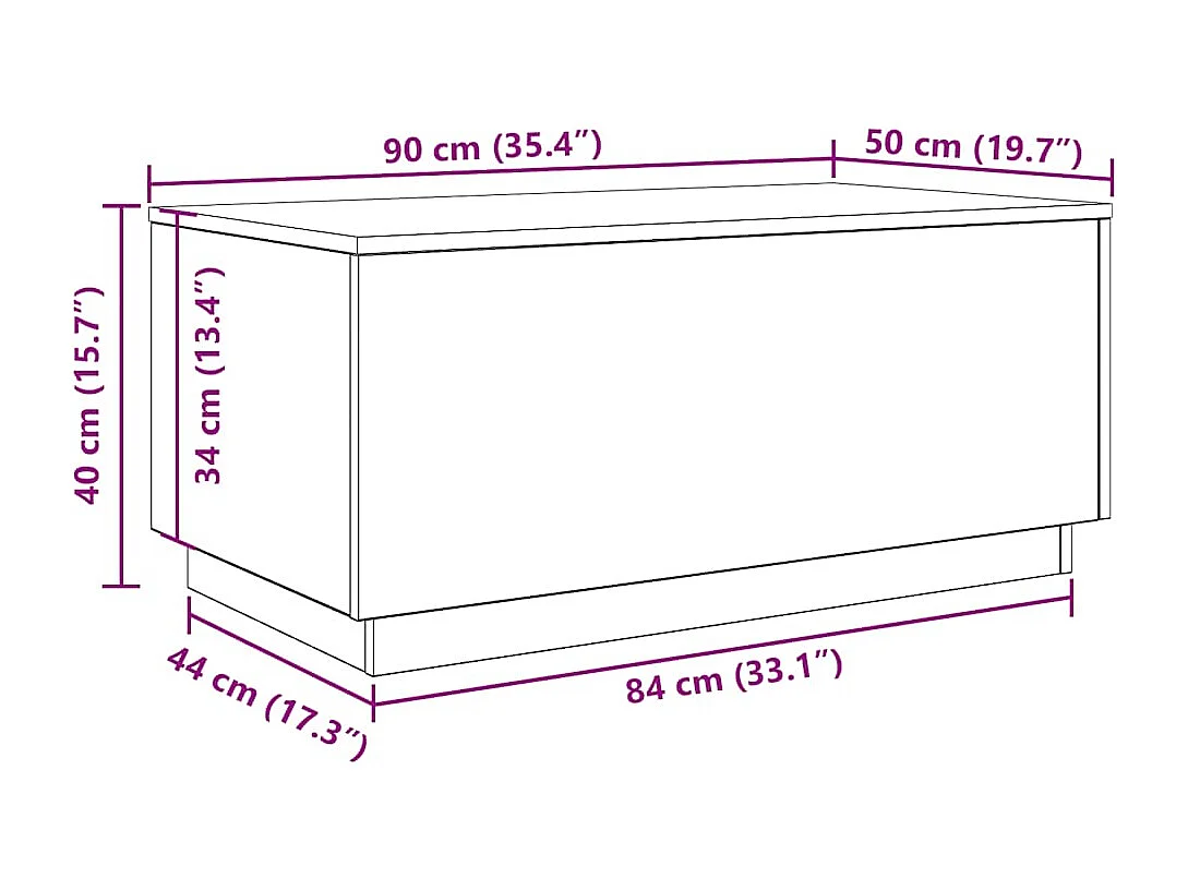 Table basse avec lumières LED chêne noir 90x50x40 cm