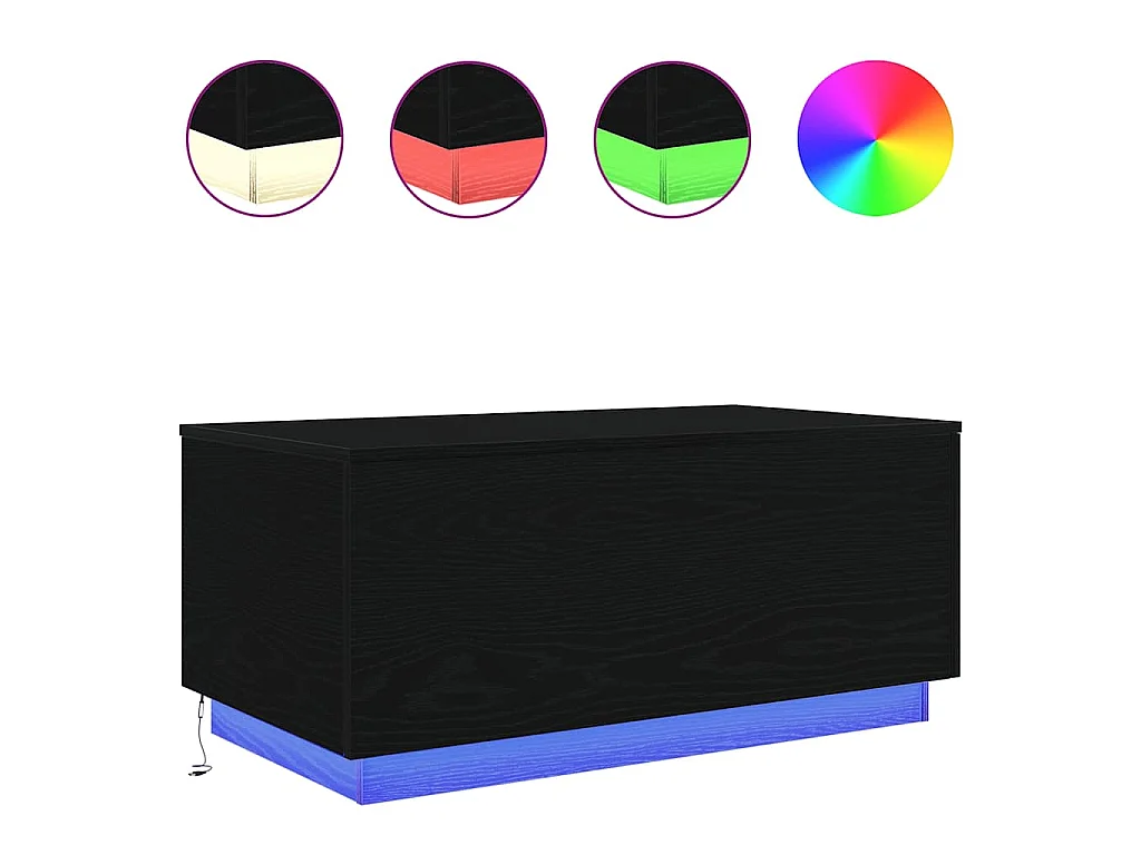 Table basse avec lumières LED chêne noir 90x50x40 cm