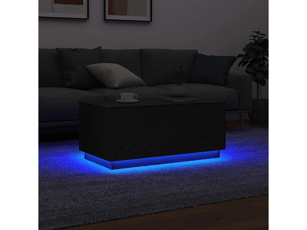 Table basse avec lumières LED chêne noir 90x50x40 cm