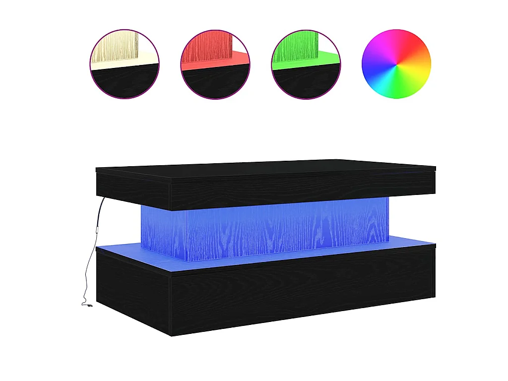 Table basse avec lumières LED chêne noir 90x50x40 cm