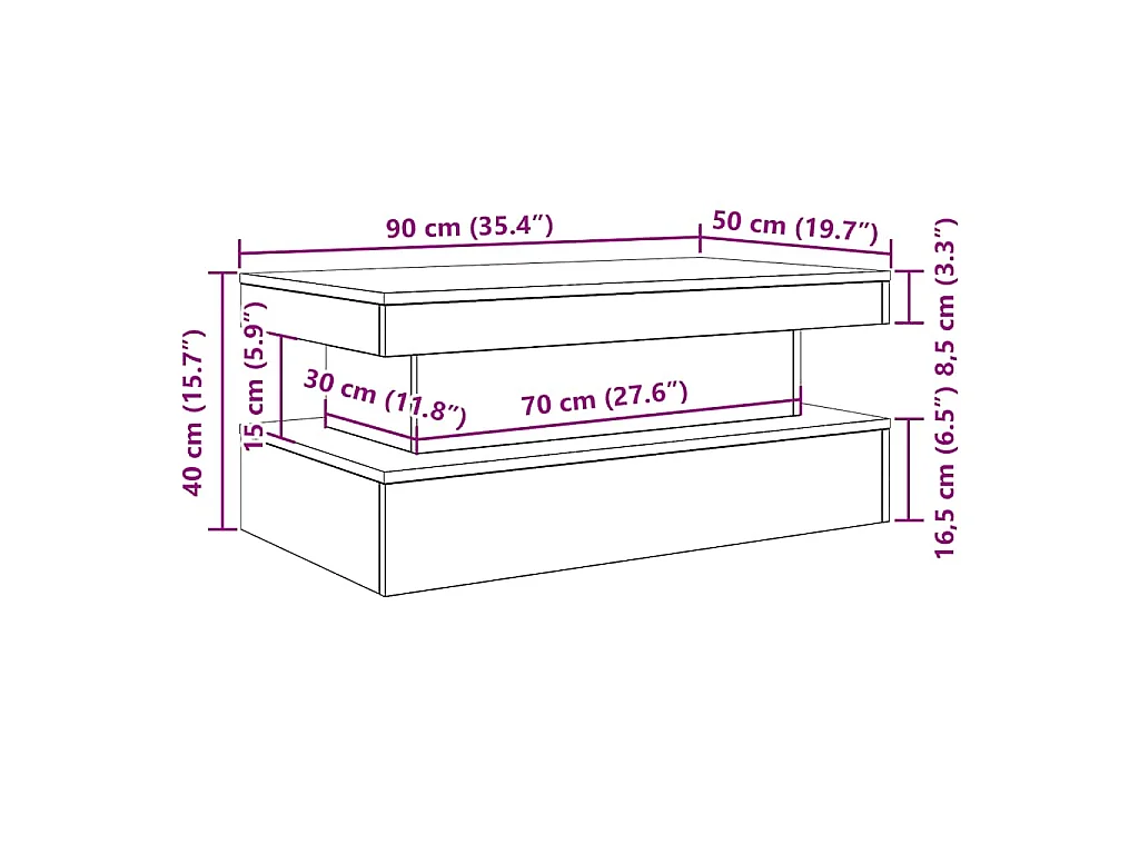 Table basse avec lumières LED chêne noir 90x50x40 cm