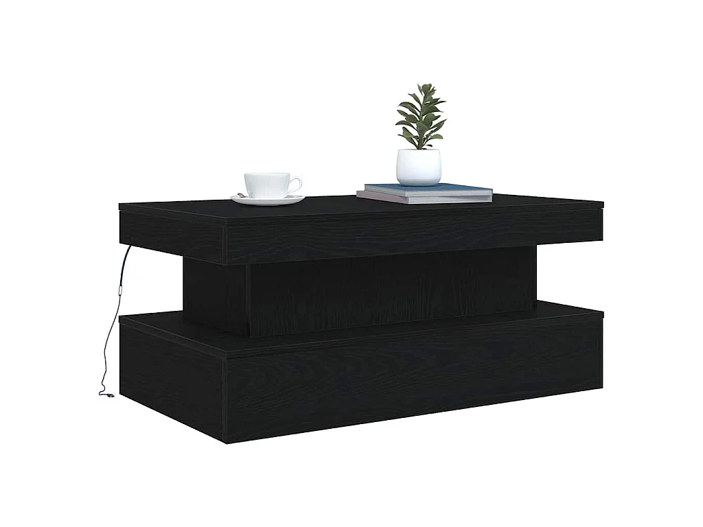 Table basse avec lumières LED chêne noir 90x50x40 cm