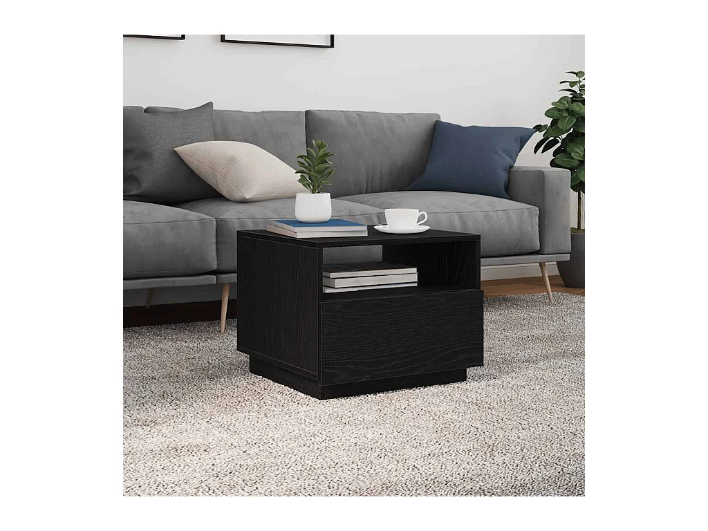 Table basse avec lumières LED chêne noir 50x49x40 cm