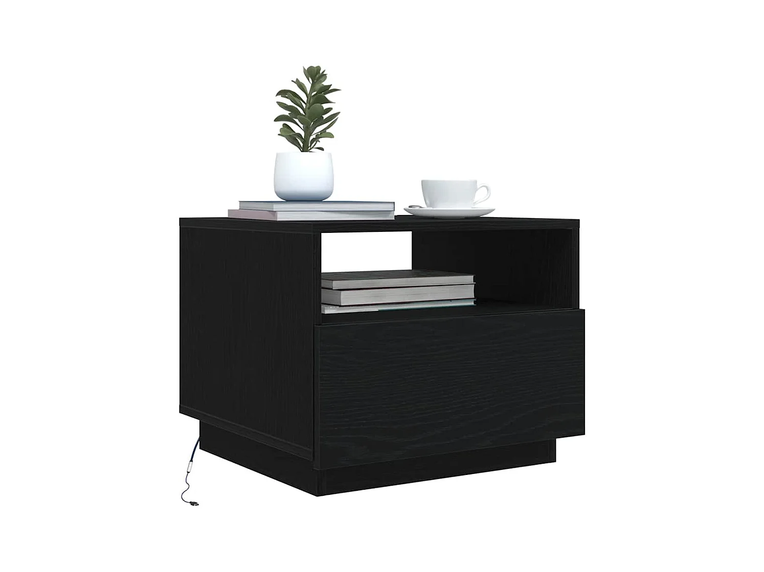 Table basse avec lumières LED chêne noir 50x49x40 cm